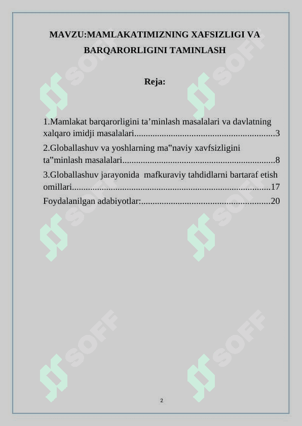 MAMLAKATIMIZNING XAFSIZLIGI VA BARQARORLIGINI TAMINLASH 2