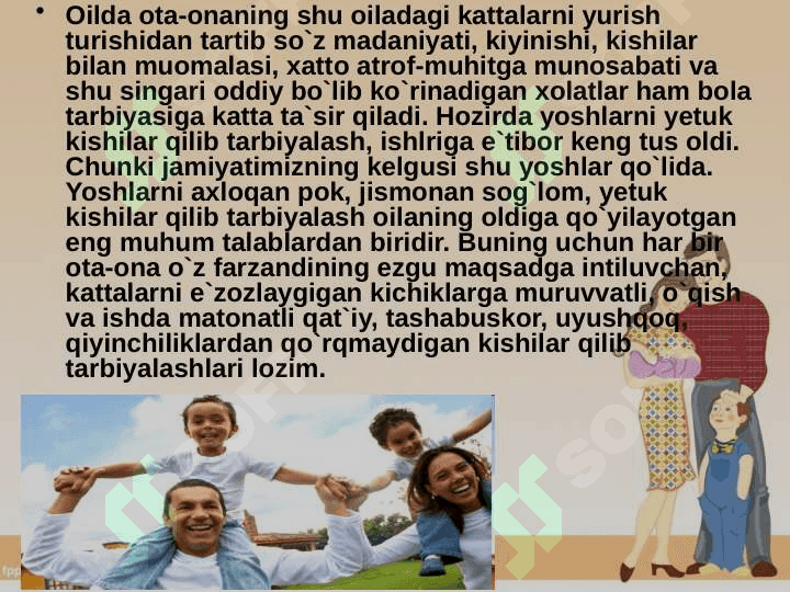 Oilada  dastlabki  beriladigan  ma'naviy-axloqiy tarbiya 8