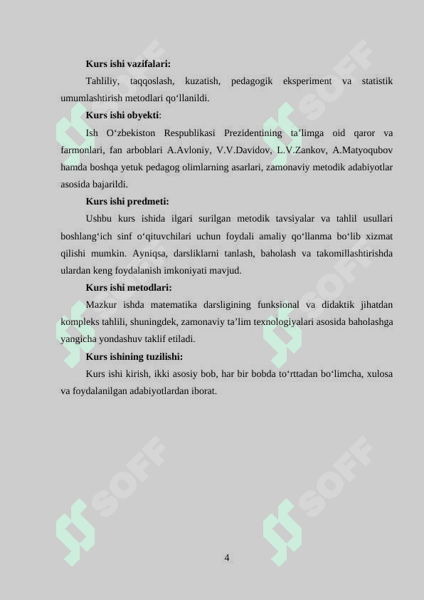 BOSHLANG`ICH SINF MATEMATIKA USTIDA ISHLASH VA DARSLIKNI TAHLIL QILISH METODIKASI 4