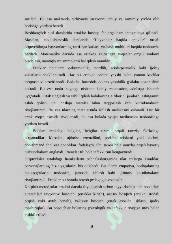 2- SINFLARDA ERTAKLARNI OʻRGANISH METODIKASI 8