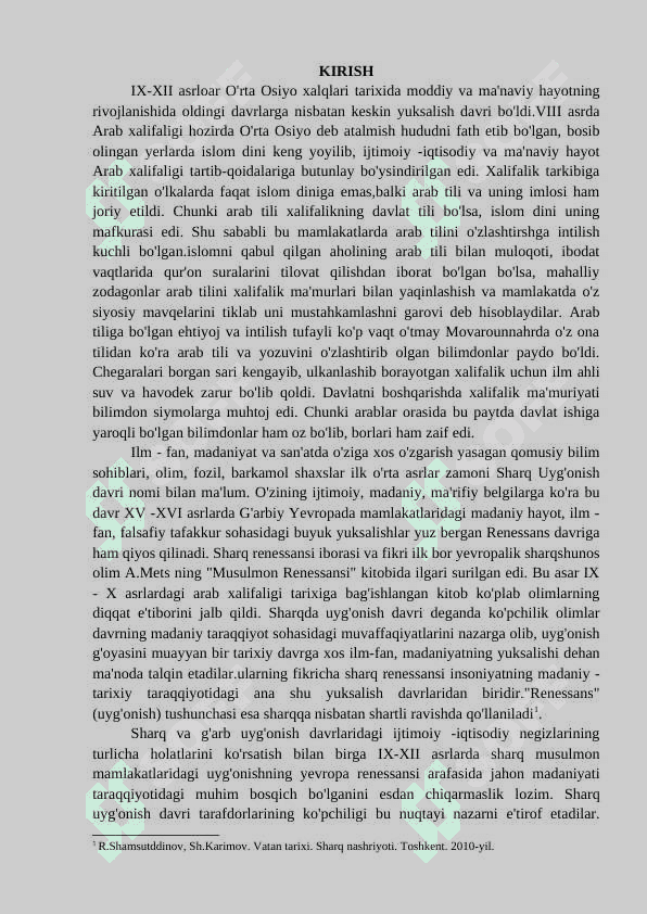 O'RTA OSIYO XALQLARI TARIXIDA IX-XII ASRLARDA YUZ BERGAN UYG'ONISH DAVRI. 2