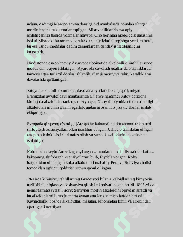 ALKALOIDLAR. TARKIBIDA ALKALOIDLARNI SAQLOVCHI DORIVOR O'SIMLIK (GIYOH)LAR VA DORIVOR O'SIMLIK (GIYOH)LAR XOM ASHYOLARI 6