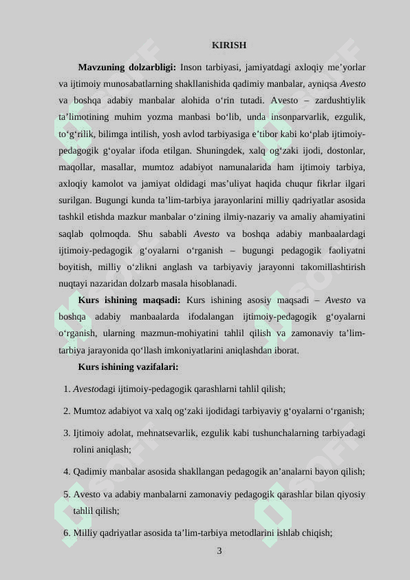 AVESTO VA ADABIY MANBAALARNING TARBAVIY-IJTIMOIY MAZMUNI 3