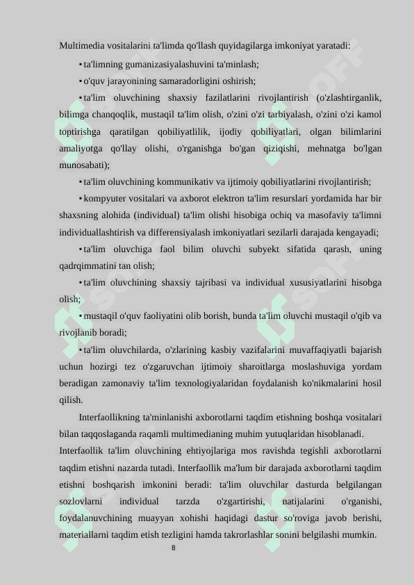 Zamonaviy ta'lim jarayonlarini tashkil qilishda multimedia vositalarini o'rni. 8