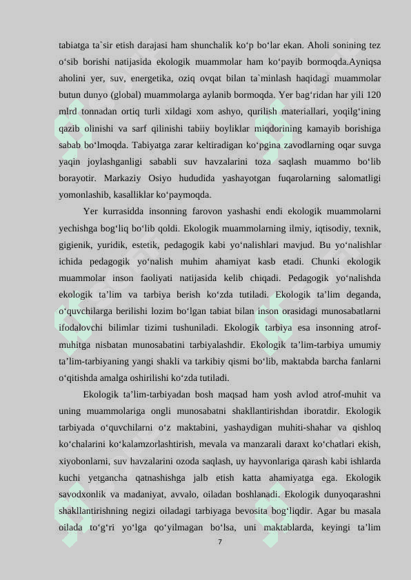 BOSHLANG'ICH SINF O'QUVCHILARIDA EKOLOGIK TARBIYANI SHAKLLANTIRISHNING NAZARIY ASOSLARI 7