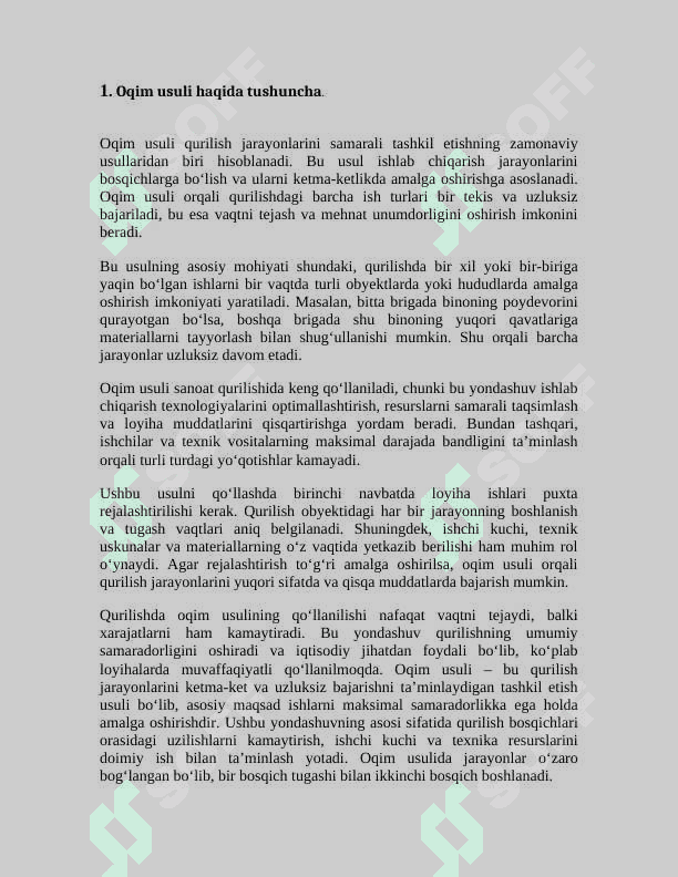 QURILISHNI OQIM USULIDA TASHKIL QILISH ASOSLARI. “QURILISHNI TASHKIL ETISH VA REJALASHTIRISH 3