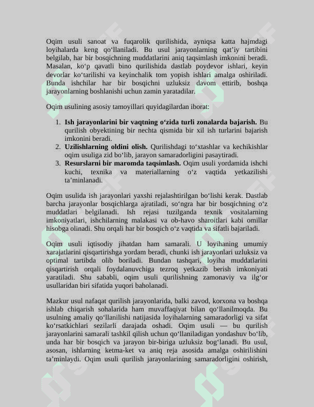 QURILISHNI OQIM USULIDA TASHKIL QILISH ASOSLARI. “QURILISHNI TASHKIL ETISH VA REJALASHTIRISH 4