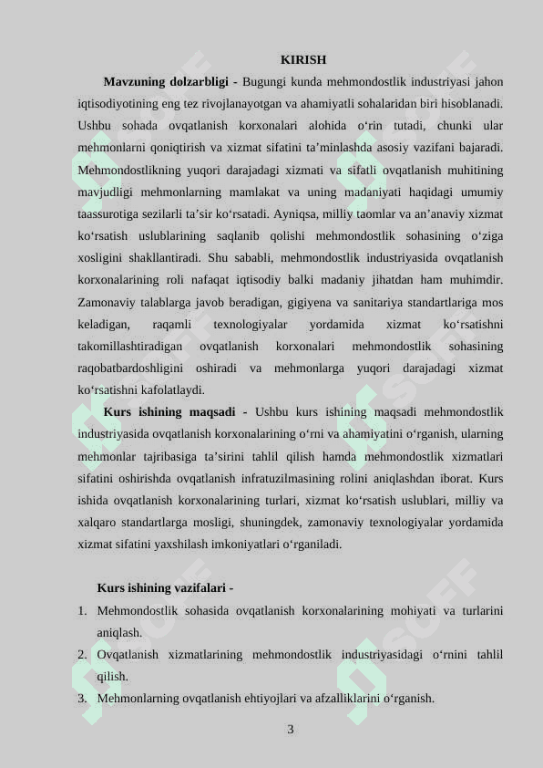 MEHMONDOSTLIK INSTURIYASIDA OVQATLANISH KORXONALARINING O'RNI 3