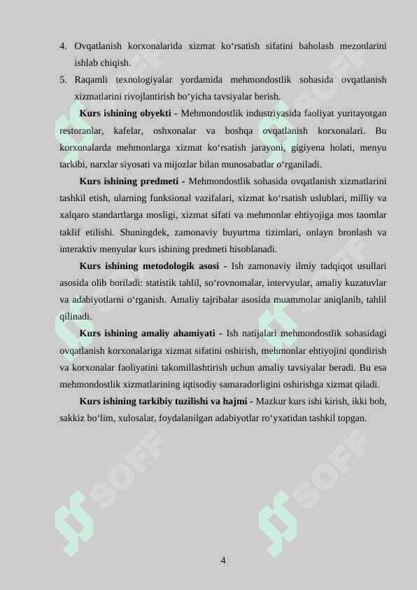 MEHMONDOSTLIK INSTURIYASIDA OVQATLANISH KORXONALARINING O'RNI 4