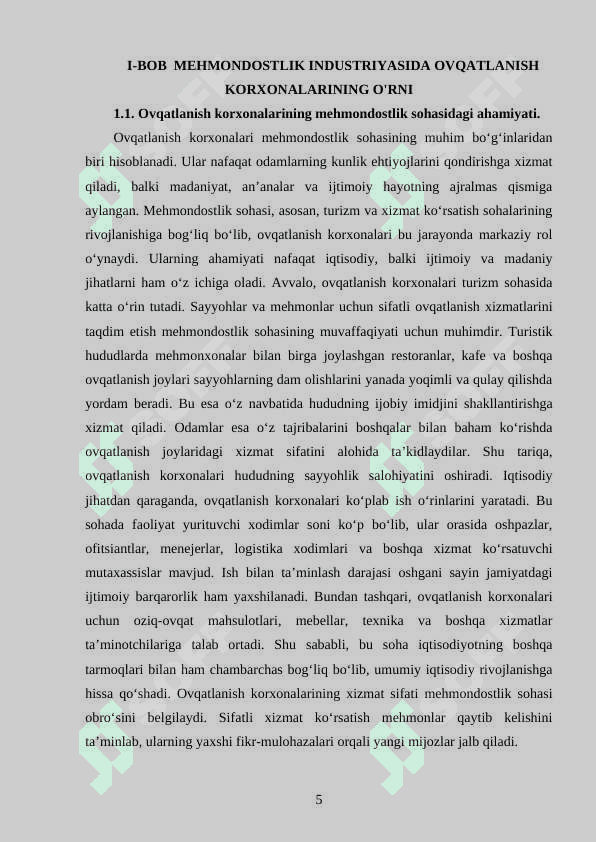 MEHMONDOSTLIK INSTURIYASIDA OVQATLANISH KORXONALARINING O'RNI 5