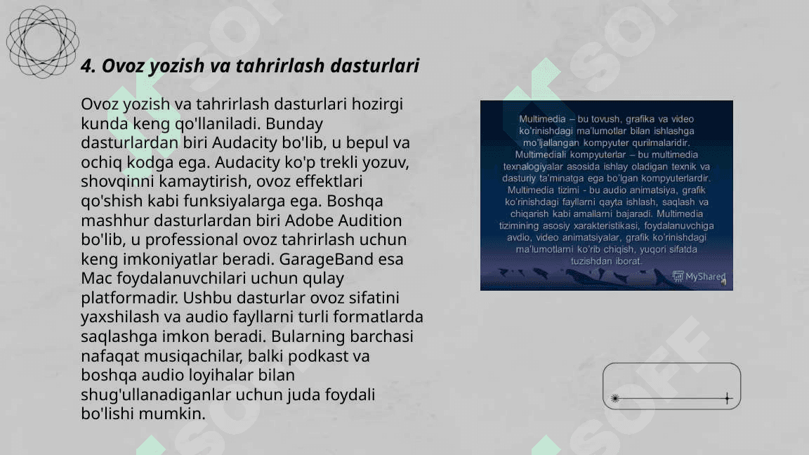 Multimedia tizimi tarkibiga kiruvchi dasturiy vositalar 6