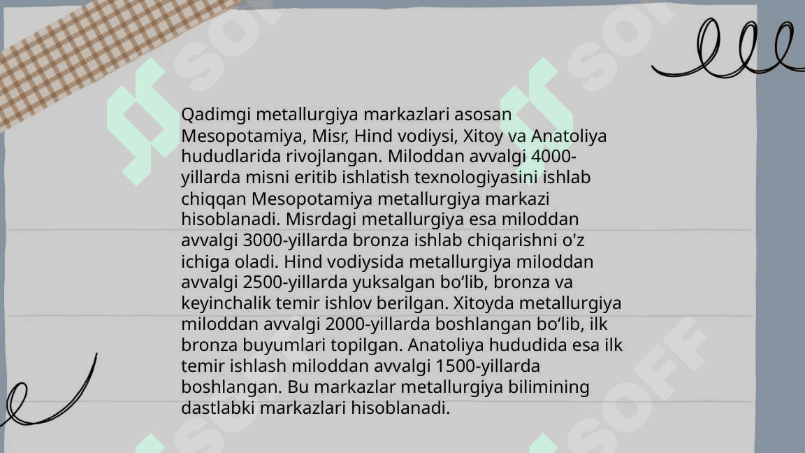 Metallurgiya texnikasining tarixi va rivojlanishidagi asosiy yunalishlari 5