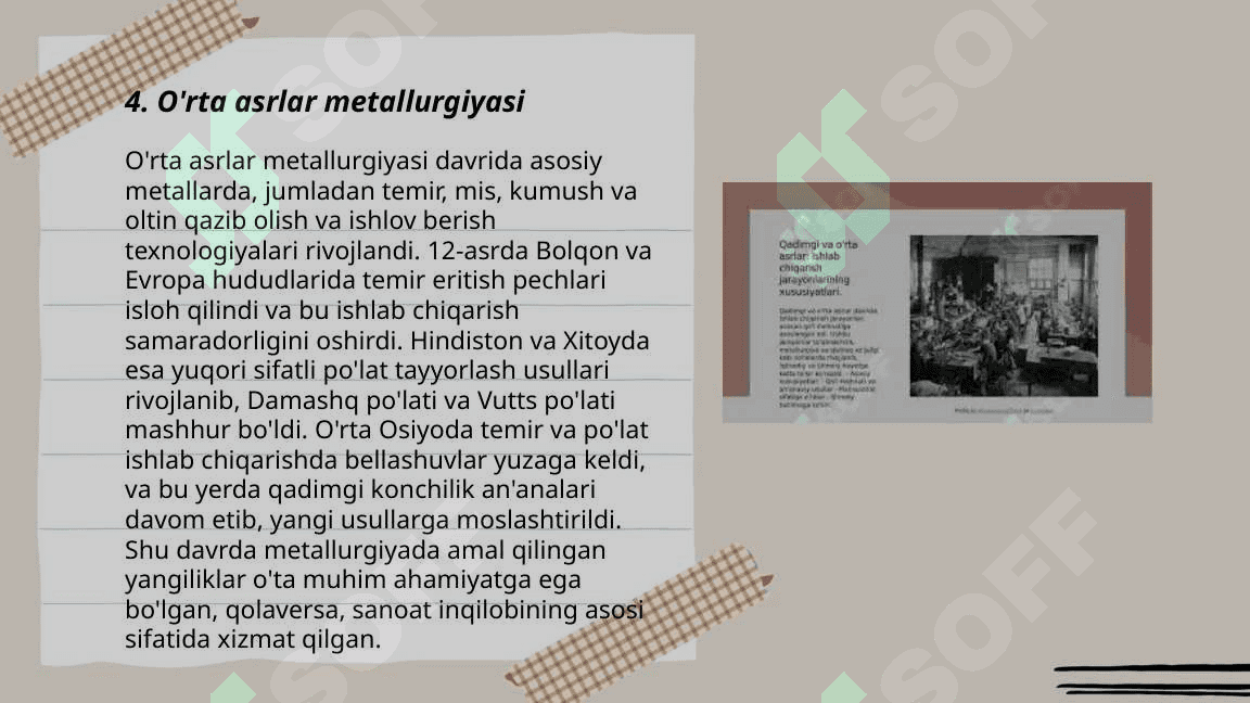 Metallurgiya texnikasining tarixi va rivojlanishidagi asosiy yunalishlari 6