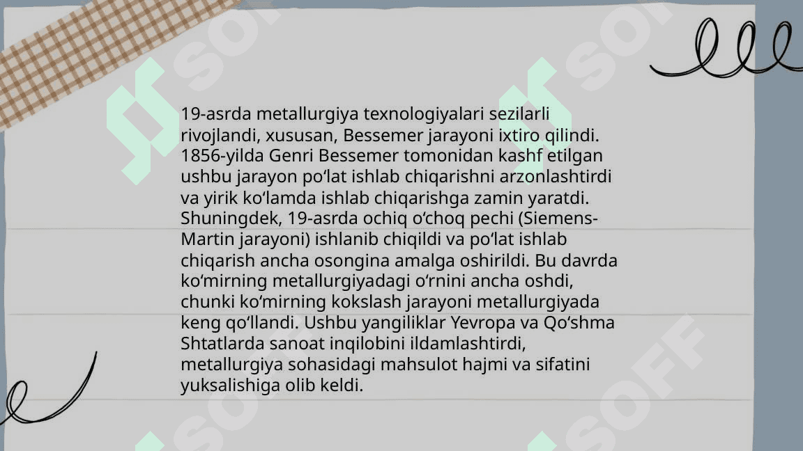 Metallurgiya texnikasining tarixi va rivojlanishidagi asosiy yunalishlari 8