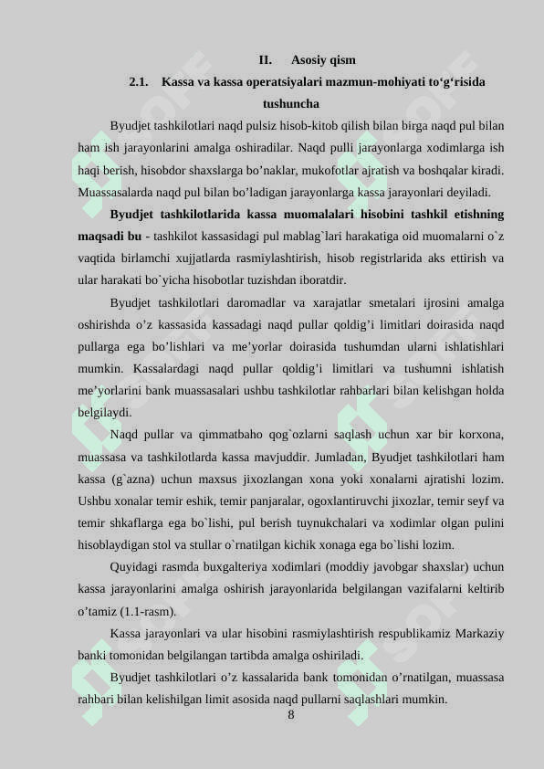 Byudjet tashkilotlarida kassa va kassa operatsiyalari 8