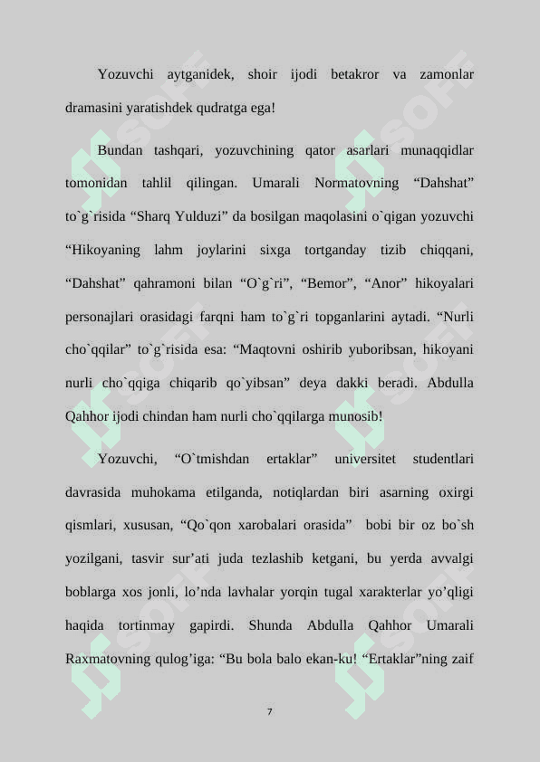Abdulla Qahhorning satirik asarlarida xarakter yaratish mahorati. 7