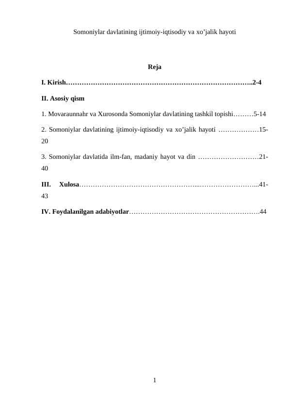 Somoniylar davlatining ijtimoiy-iqtisodiy va xo’jalik hayoti