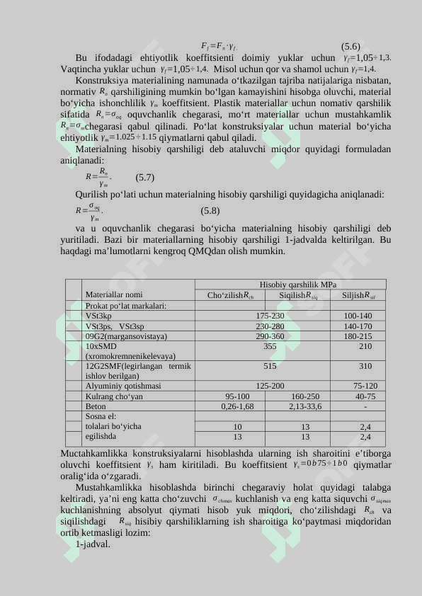 Kuchlanish energiyasi; Ruxsat etilgan kuchlanishlar; Sterjenlar mustahkamlik asoslari. Ko'ndalang kesim tanlash 3