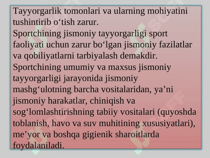 Sport mashg’ulotlarining asosiy tomonlari va vositalari, sport formasi va uning shakllanishi 4