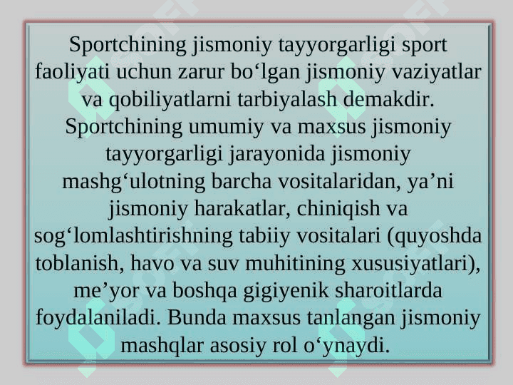 Sport mashg’ulotlarining asosiy tomonlari va vositalari, sport formasi va uning shakllanishi 7