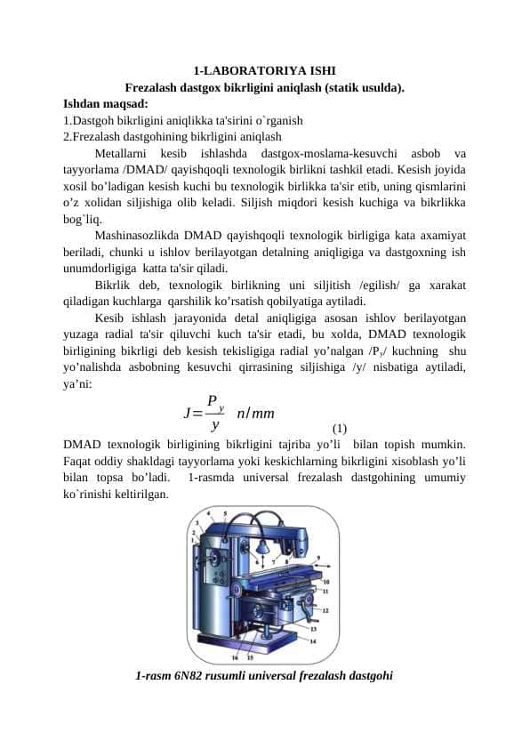 Frezalash dastgox bikrligini aniqlash (statik usulda). 1