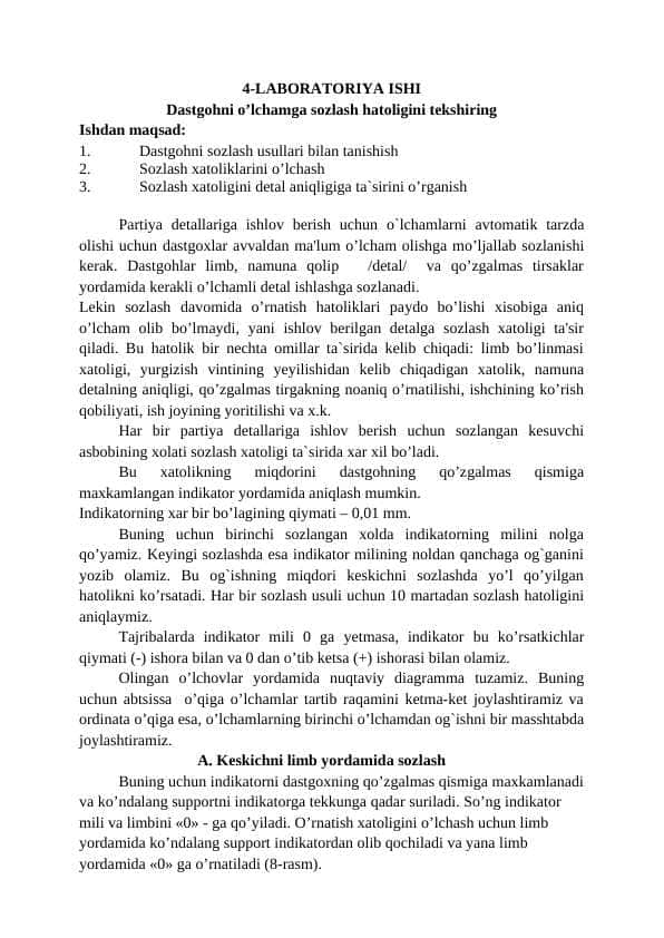 Dastgohni o’lchamga sozlash hatoligini tekshiring