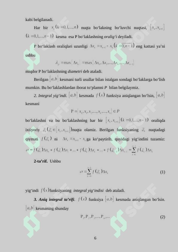Aniq integralning geometriyaga tatbiqlari kurs ishi 6
