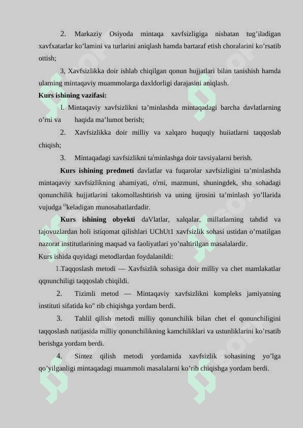 MARKAZIY OSIYODA XAVFSIZLIK MASALALARI (TERRORIZM, GIYOHVANDLIK VA ODAM SAVDOSIGA QARSHI KURASHDA O‘ZBEKISTON RESPUBLIKASINING FAOLIYATI 3