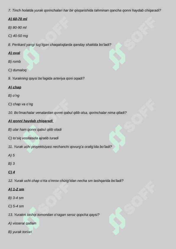 Anatomiya fiziologiya va patologiyasi asoslari  Oʻquv uslubiy qoʻllanma (II-qism) kitobi / Mavzu: Yurak 2