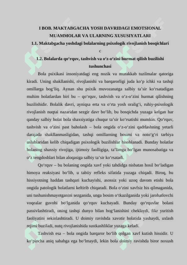 Maktabgacha tarbiya yoshida  qoʻrquv, tashvish va oʻz-oʻzini hurmat qilish buzilishi bilan ishlashda oʻyin terapiyasi usullaridan foydalanish 5