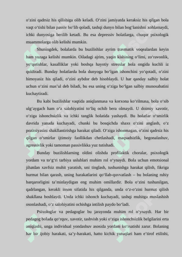 Maktabgacha tarbiya yoshida  qoʻrquv, tashvish va oʻz-oʻzini hurmat qilish buzilishi bilan ishlashda oʻyin terapiyasi usullaridan foydalanish 7