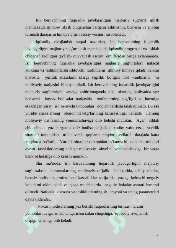 Ish beruvchining fuqarolik javobgarligini majburiy sug’urta qilish mexanizmini 5