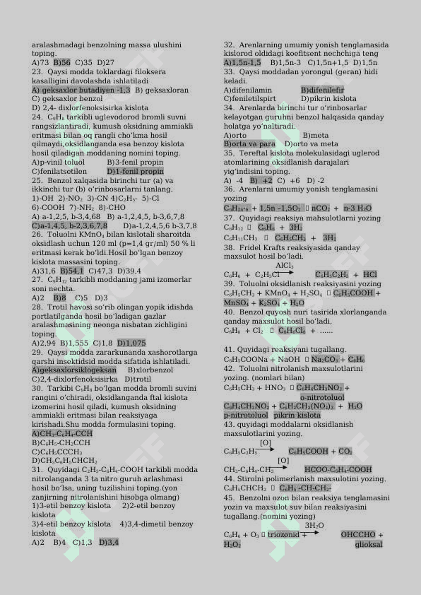 Arenlar mavzusida test 2