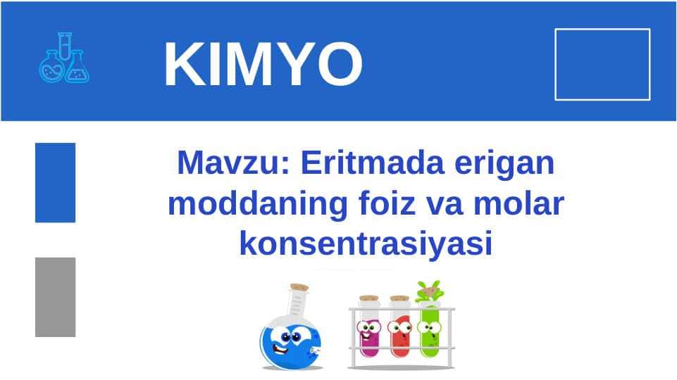Eritmada erigan moddaning foiz va molar konsentrasiyasi 1