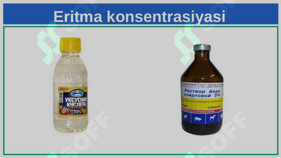 Eritmada erigan moddaning foiz va molar konsentrasiyasi 3
