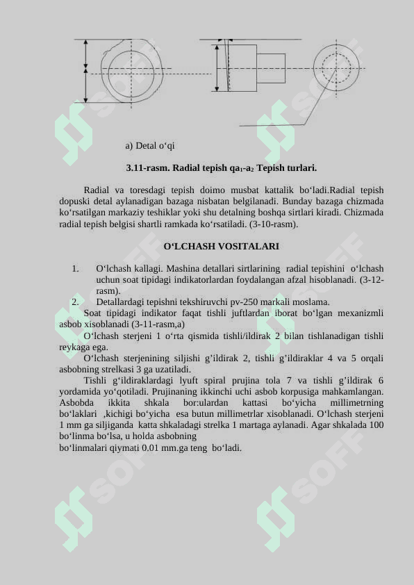 Silindrik detallarning radial va yonlanma tepishini o’lchash 4