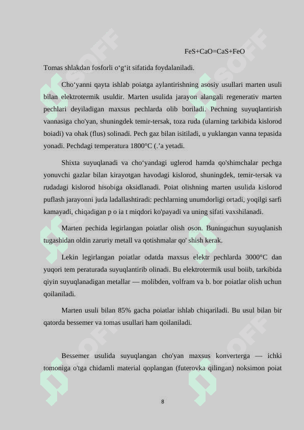 Cho’yan, po’lat va rangli metalldan tayyorlangan quymalarni o’rganish 8