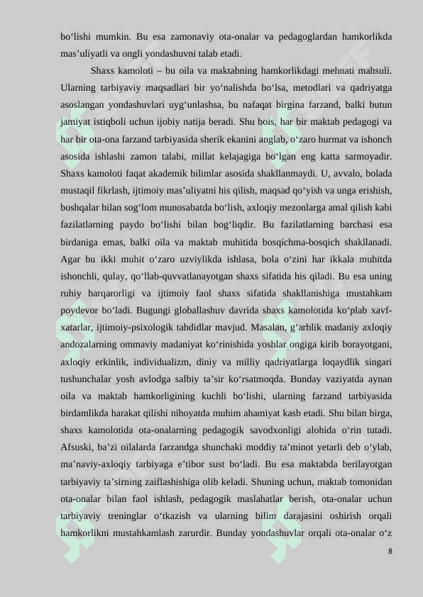 Oilada va maktabda o’quvchilar shaxsini shakllantirish 8