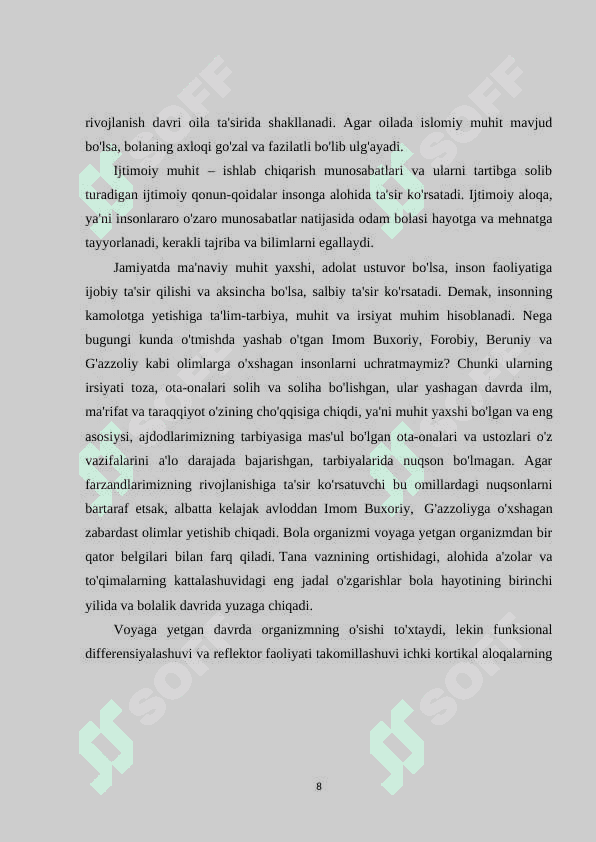 Bolalarning aqliy jismoniy va estetik rivojlanishi pedagogik tashxislarning metodlarini amaliy o'rganish 8