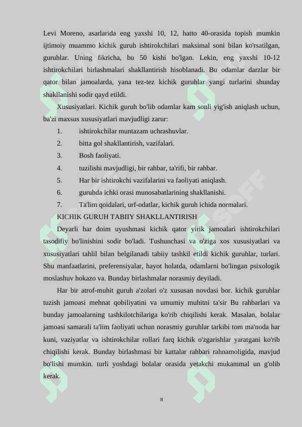Kichik guruhning psixologik jamoa sifatida rivojlanishi 8