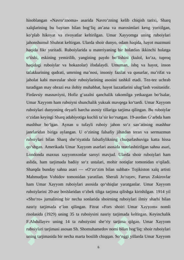 Umar Xayyom “Navro‘znoma” asarining yetakchi xususiyatlari 6