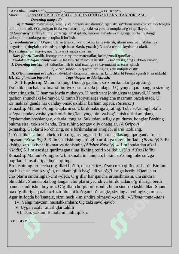 9 sinf Ona tili konspekt 2