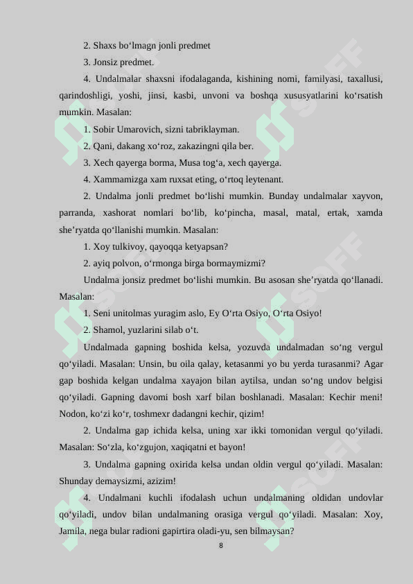 Gap boʻlaklari sanalmaydigan birliklar (soʻz va birikmalar) 8
