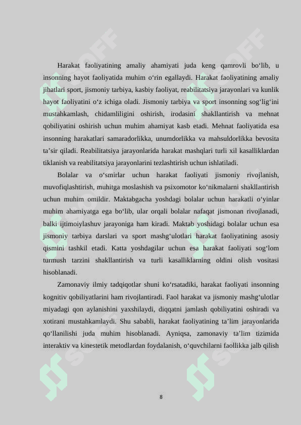 Harakat faoliyatining shakllari va turlari. 8