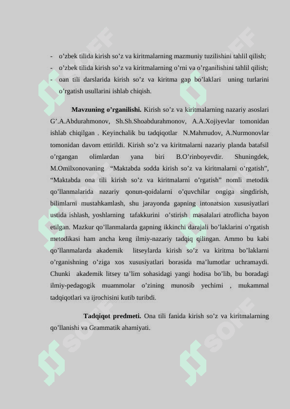 Hozirgi oʻzbek tilida kirish soʻz va kiritmali qurilmalarning leksik va grammatik xususiyatlari 4