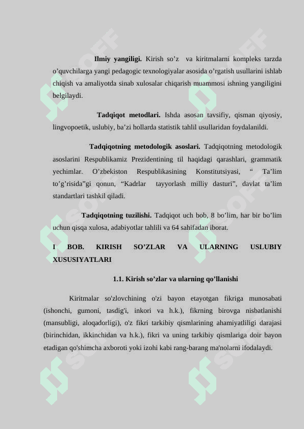 Hozirgi oʻzbek tilida kirish soʻz va kiritmali qurilmalarning leksik va grammatik xususiyatlari 5