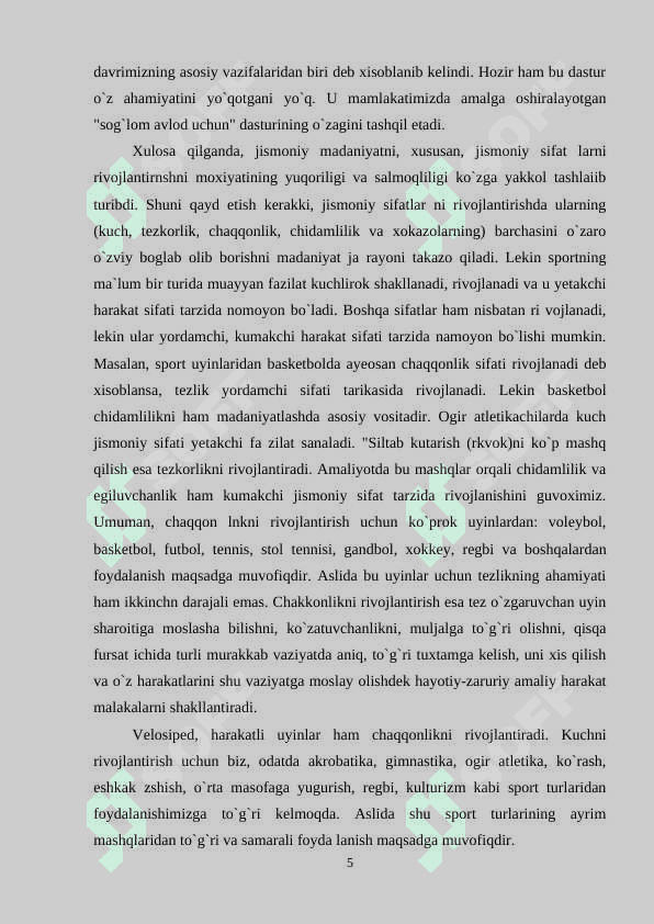 Jismoniy sifatlar va ularni rivojlantirish 5
