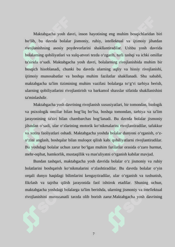 Maktabgacha yoshdagi tarbiyalanuvchilarning barkamol rivojlanishi to’g’risidagi qarashlar taxlili 7