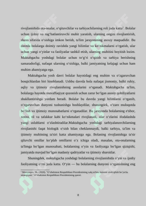Maktabgacha yoshdagi tarbiyalanuvchilarning barkamol rivojlanishi to’g’risidagi qarashlar taxlili 8