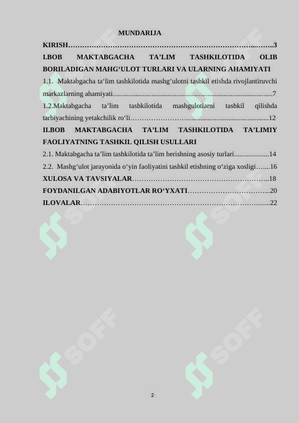 Maktabgacha ta’lim tashkilotida mashg‘ulot (faoliyat) turlari 2